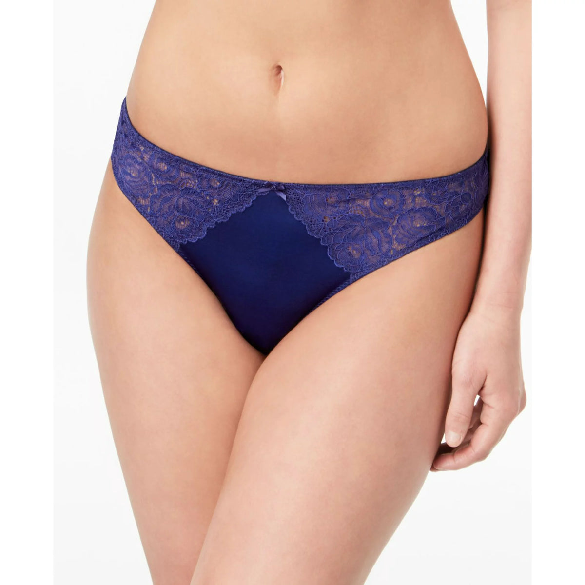 INC International Concepts Smooth Lace Thong Bright Blue