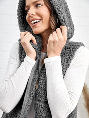 Lydiane Ash Gray Sherpa Pocket Hooded Zip-Up Vest