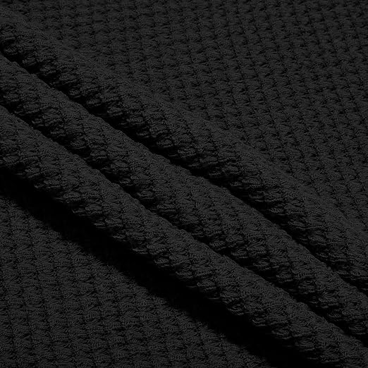 Vrkufie Black Waffle-Knit Button Bishop-Sleeve Sweater