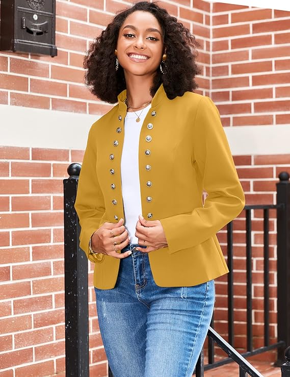 Suvimuga Yellow Button-Accent Blazer