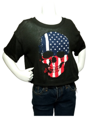 Hera Collection Black American Flag/Skull Girl Sweater - Large