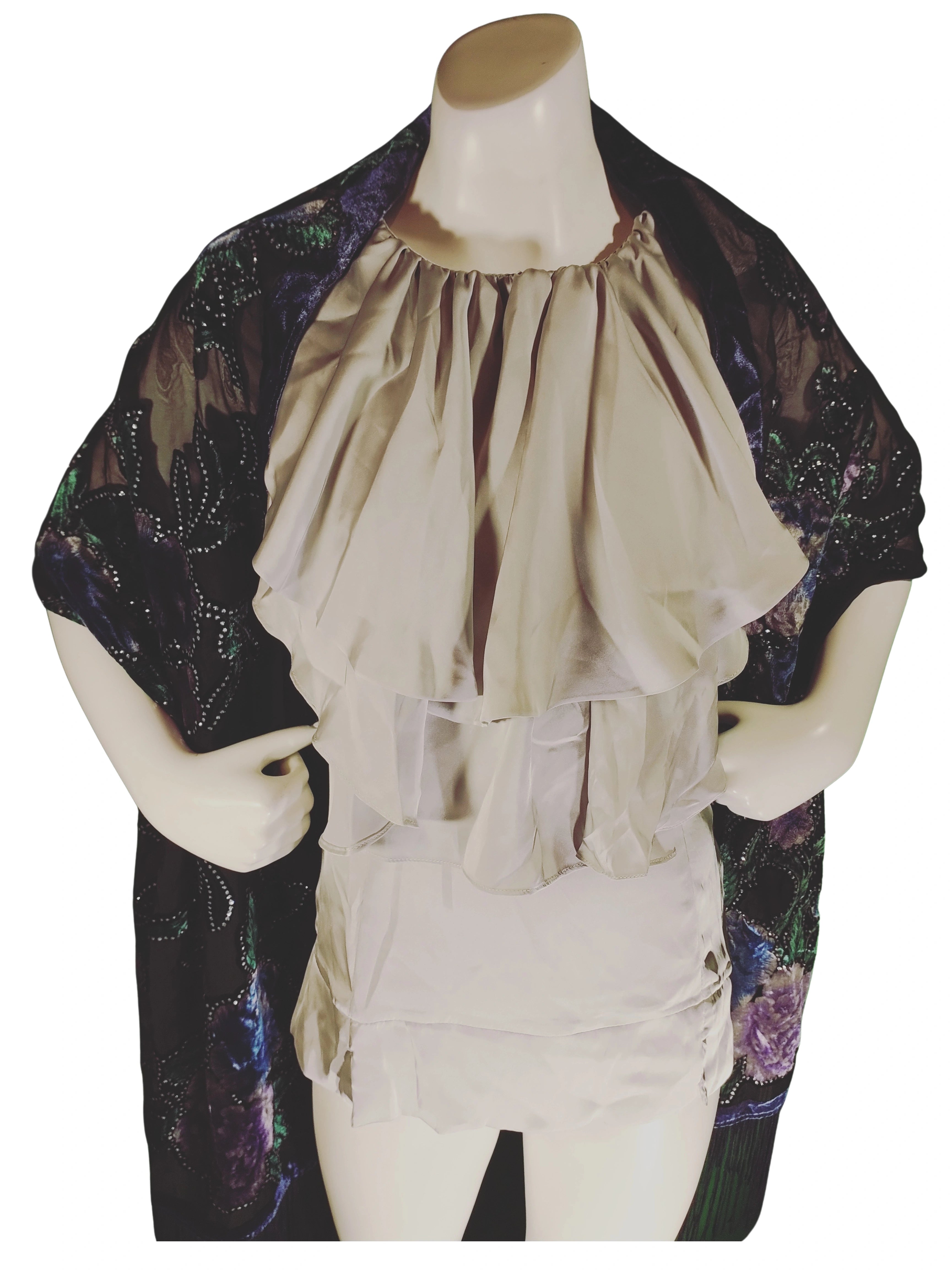 INC Black Blue Purple Green Etched Velvet Scarf – Rhinestone-Embellished Fringe Wrap, Luxe Rayon Blend (34"x17")