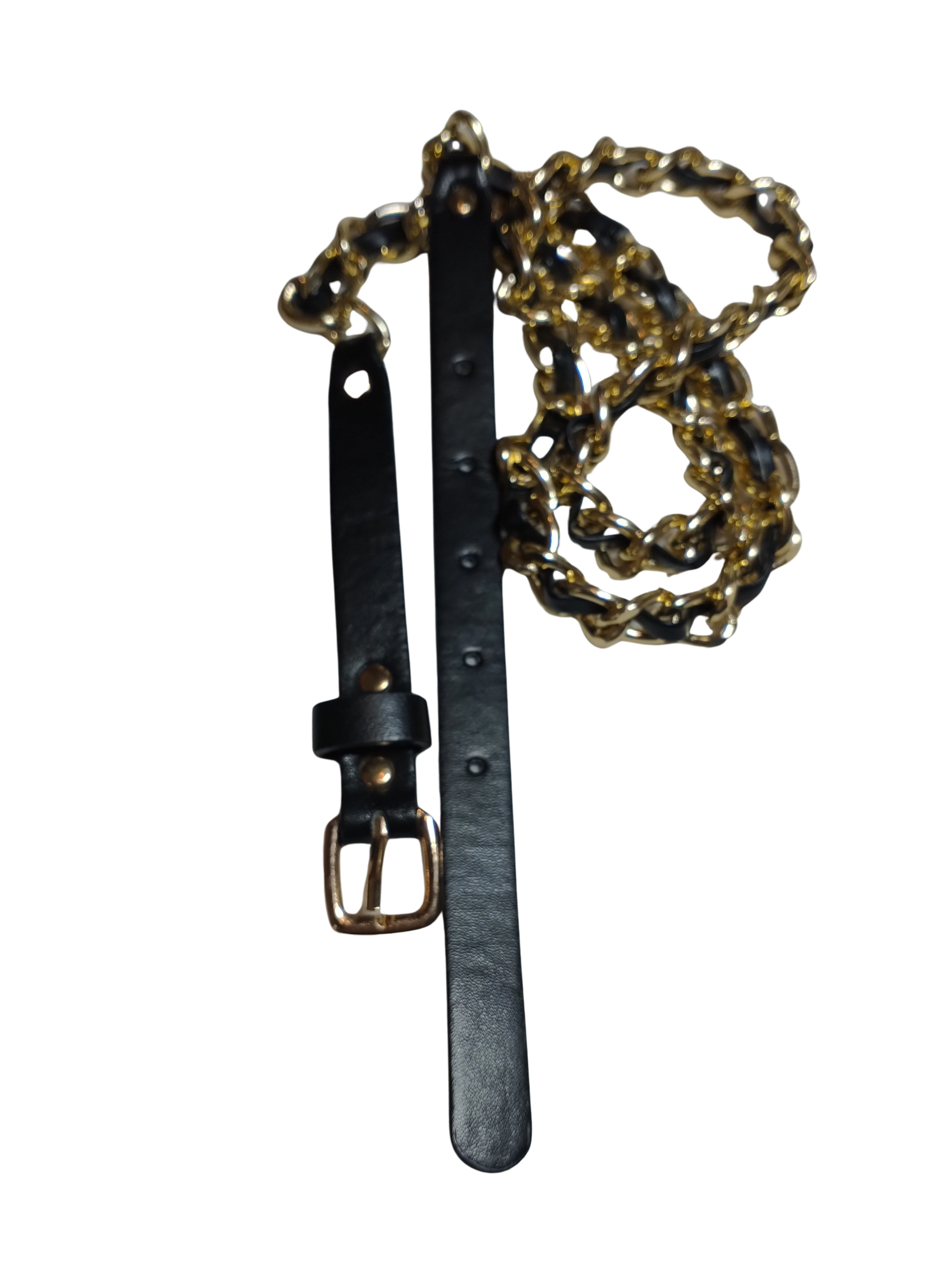Diva General Black & Gold Pleather Chain Belt with Buckle – Chic & Adjustable (5/8" x 39")
