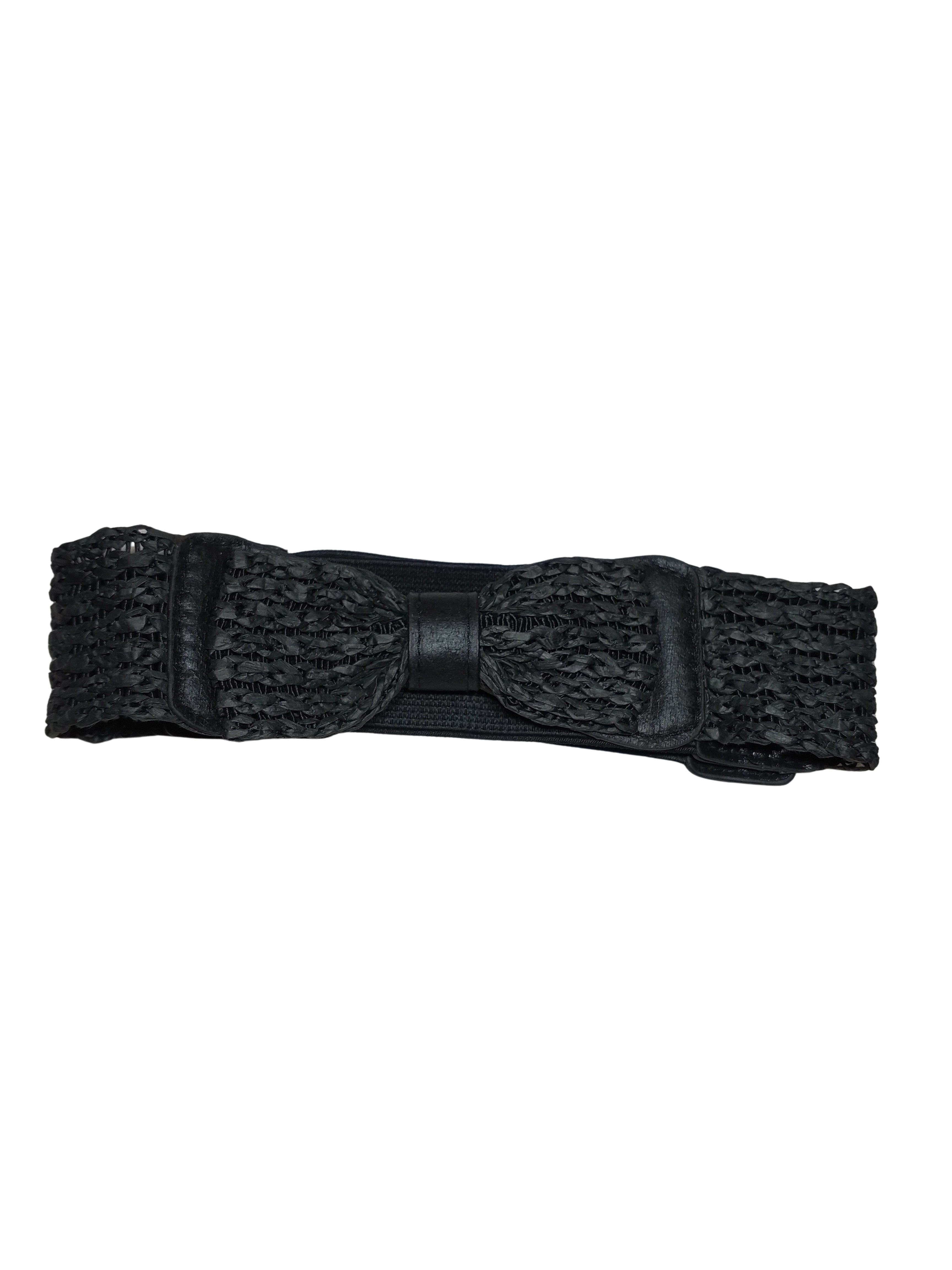 Diva General Black Bow Belt 2"x25" Stretchy Pleather & Webbing Waist Belt with Snap Closure