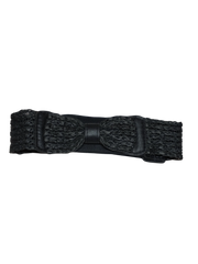 Diva General Black Bow Belt 2"x25" Stretchy Pleather & Webbing Waist Belt with Snap Closure
