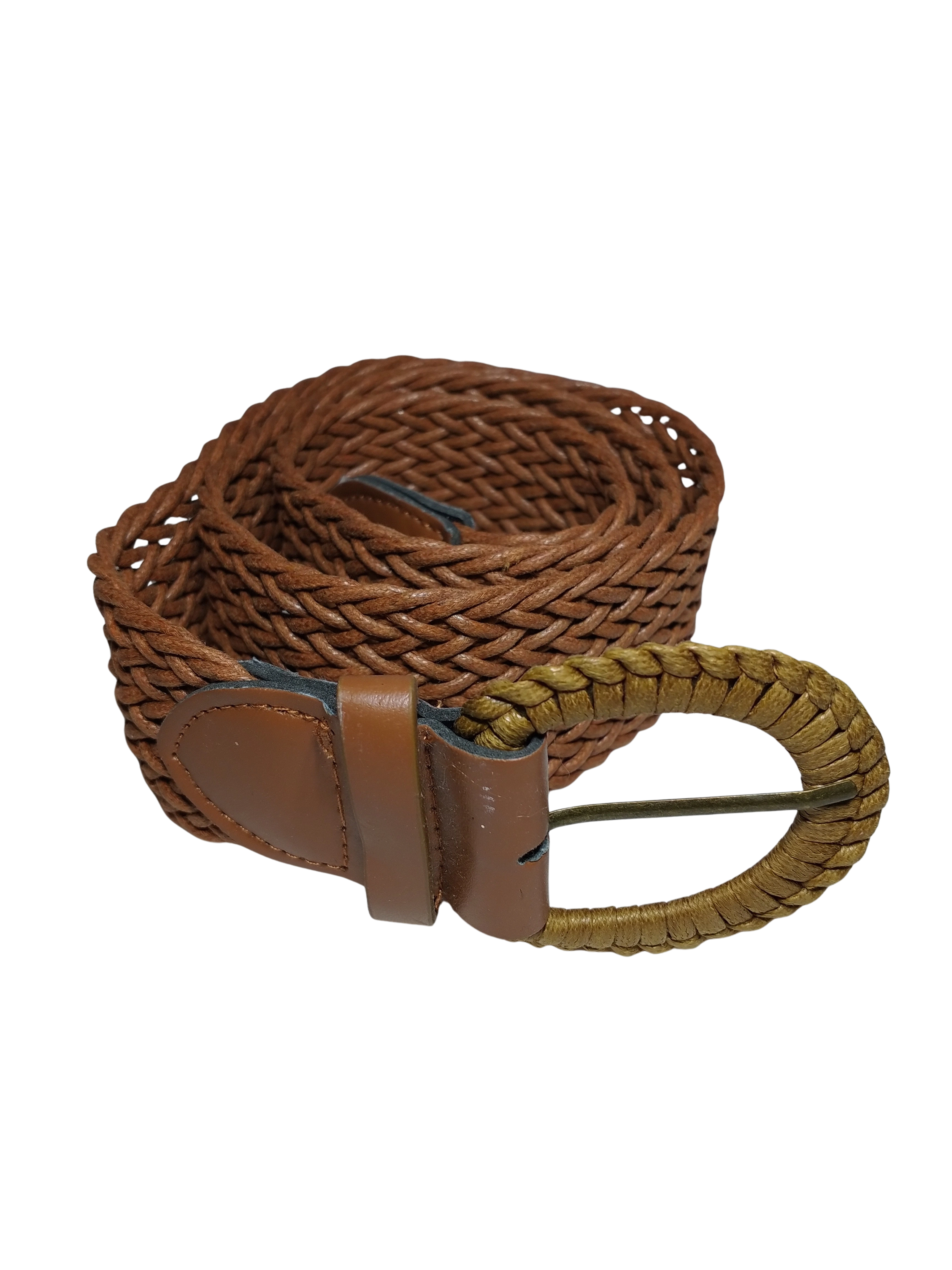 Diva General Brown Braided Belt  1.75"x33" Pleather Waist Belt with Classic Buckle