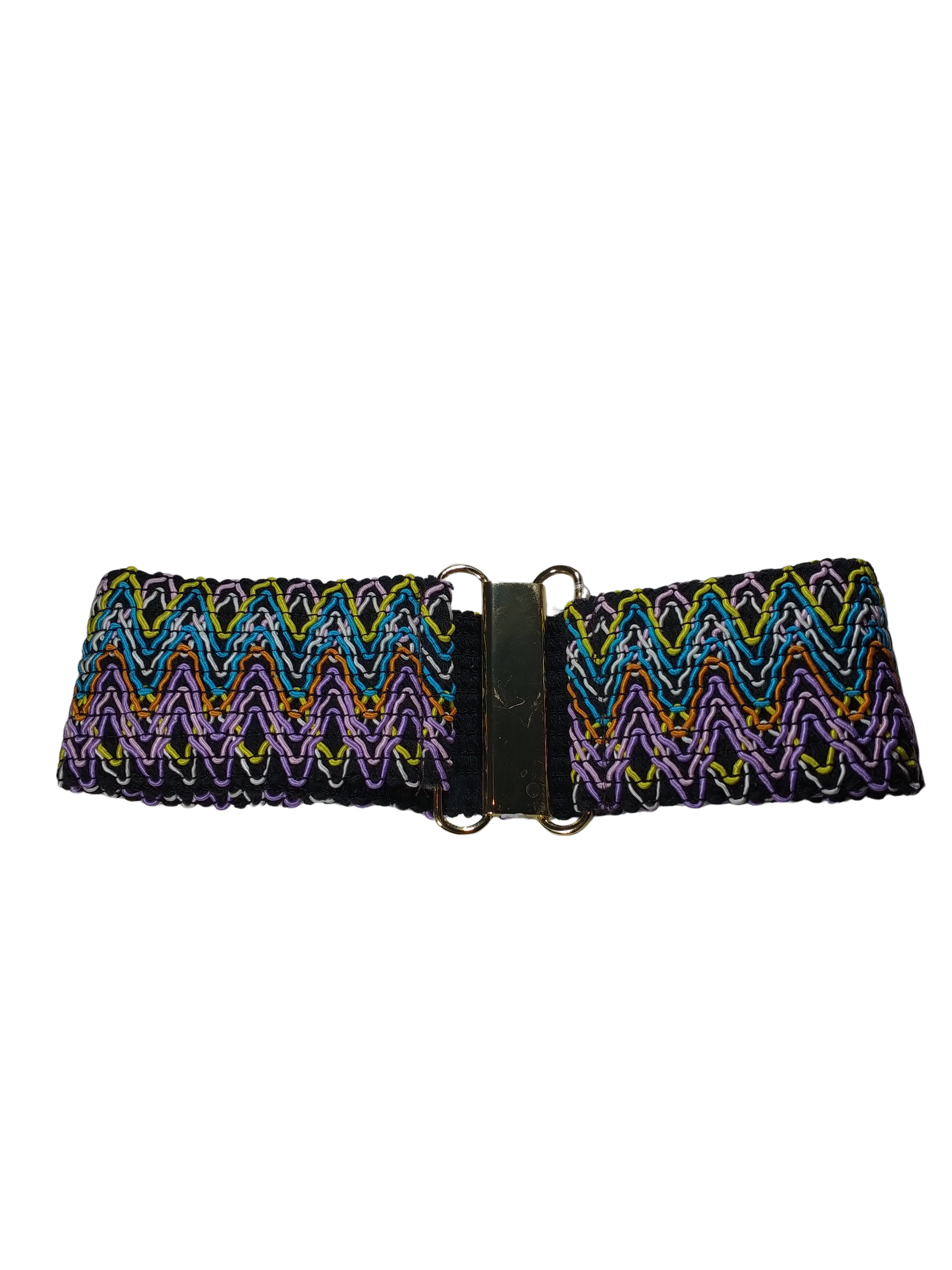 Diva General Black Embroidered Belt 2"x25.75" Stretchy Webbing Waist Belt with Hook & Eye Closure