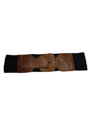 Diva General Black Stretchy Belt 3"x28" Pleather & Webbing Waist Belt with Classic Buckle