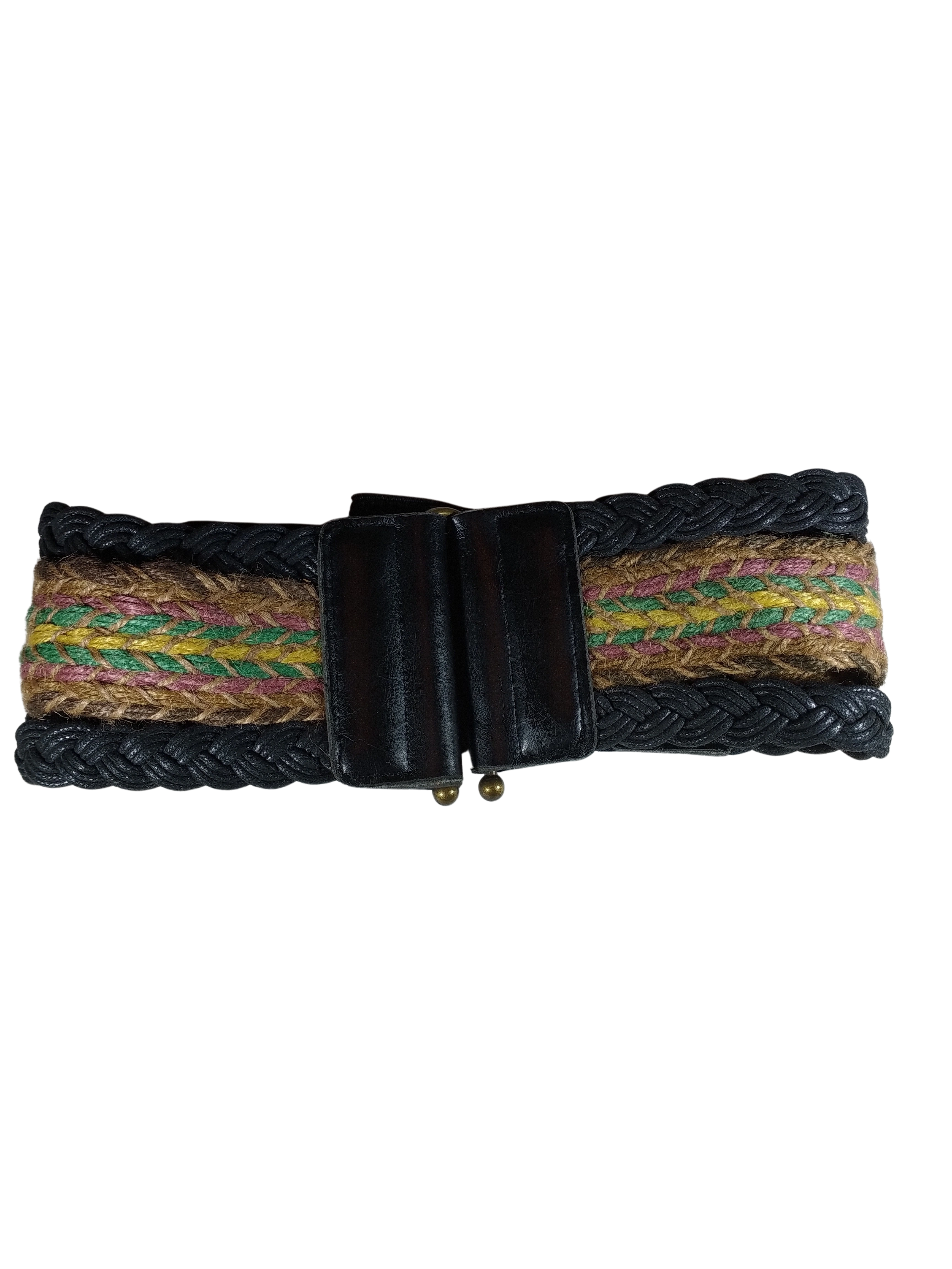Diva General Black Multi-Braid Belt 2.75"x27" Stretchy Pleather & Webbing Waist Belt with Slide Closure