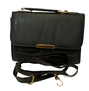 Elegant Diva Black Purse Underline Mark Detail Stylish Handbag with Removable Strap