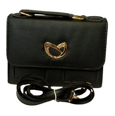 Elegant Diva Black Purse Heart Accent Stylish Handbag with Removable Strap