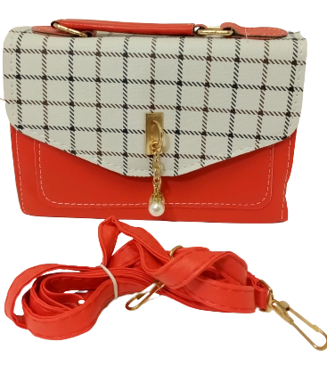 Diva General Collection Elegant Red Plaid Purse – Stylish Handbag with Pearl Accent & Removable Strap