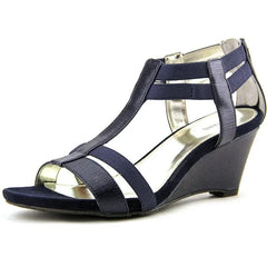 Alfani Womens A35 Maribeth T-Strap Elastic Wedge Sandals Twilight Texture