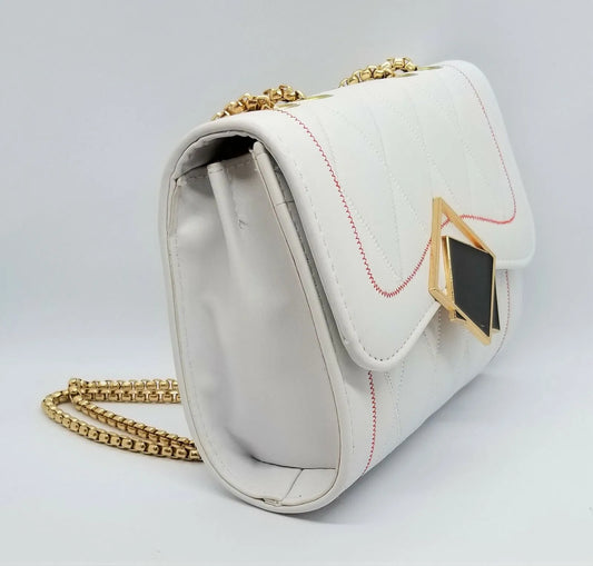 Angedanlia White Square Push-Lock Quilted Convertible Crossbody Shoulder Bag