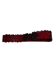 Diva General Red & Black Stretchy Belt  2"x30" Pleather & Webbing Waist Belt with Black Hook & Eye Closure