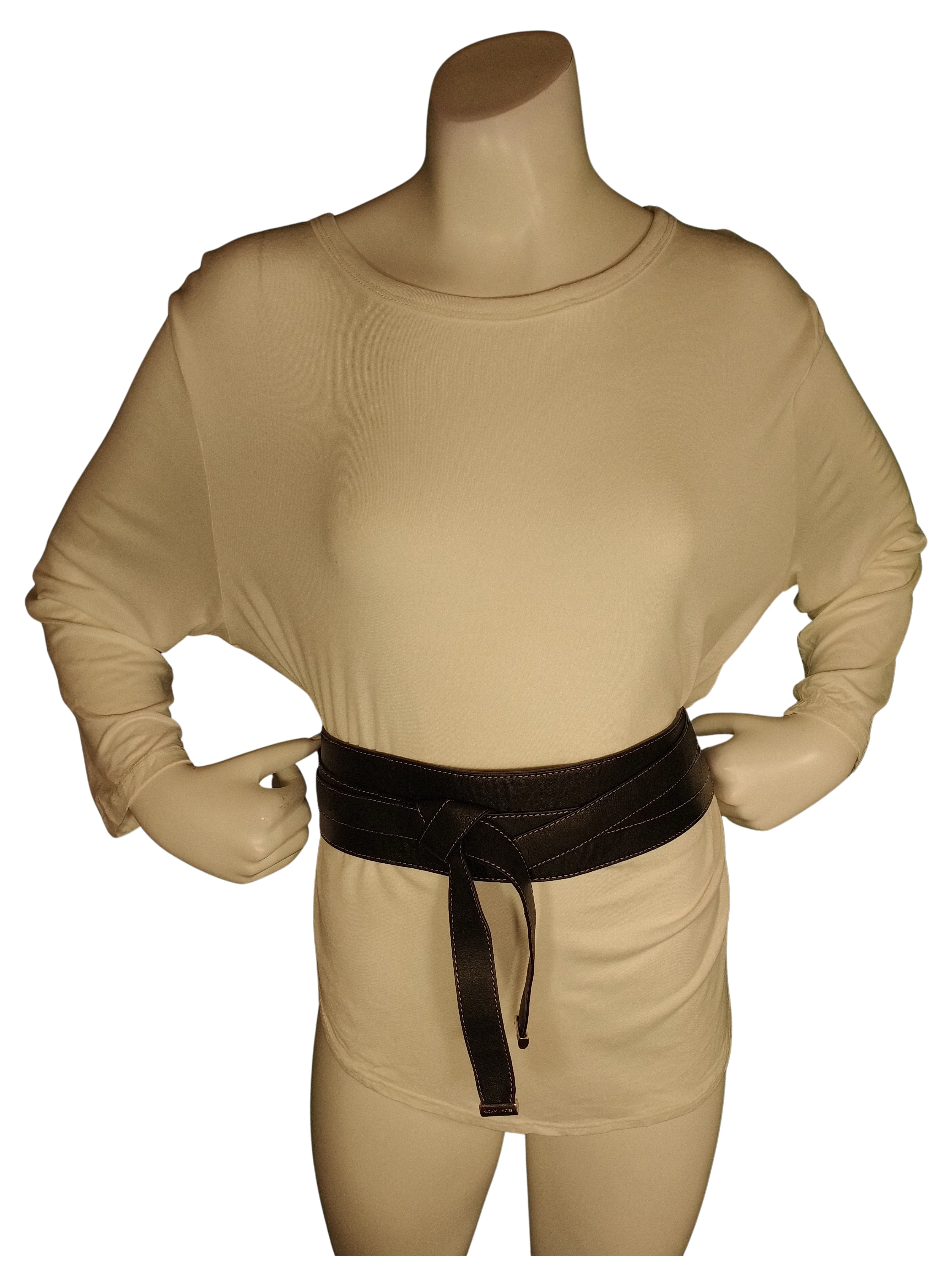 Michael Kors Black Stretchy Belt 2.5"x31" Leather & Webbing Waist Belt with Straps & Snap Closure