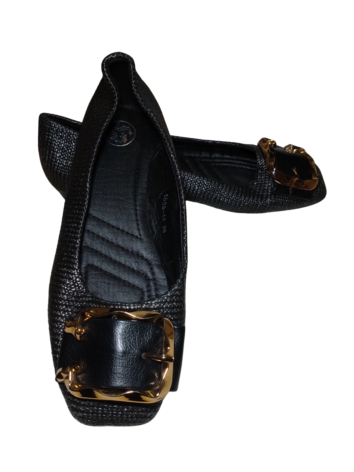 Diva Black & Copper Textured Flats with Buckle