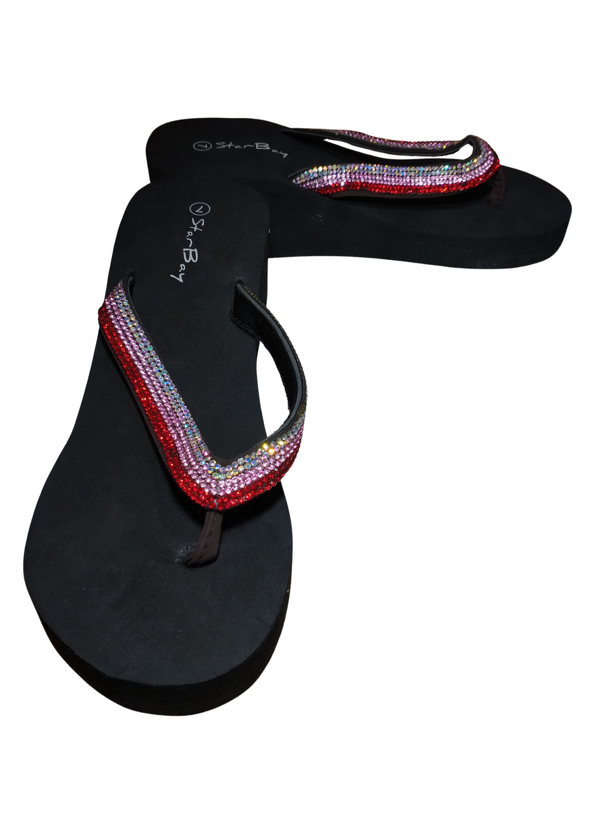 Star Bay Black & Red Jeweled Platform Flip Flop Sandals