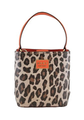 DKNY Bianca Small Orange Leopard Convertible Crossbody Bucket Bag with Removable Chain Strap