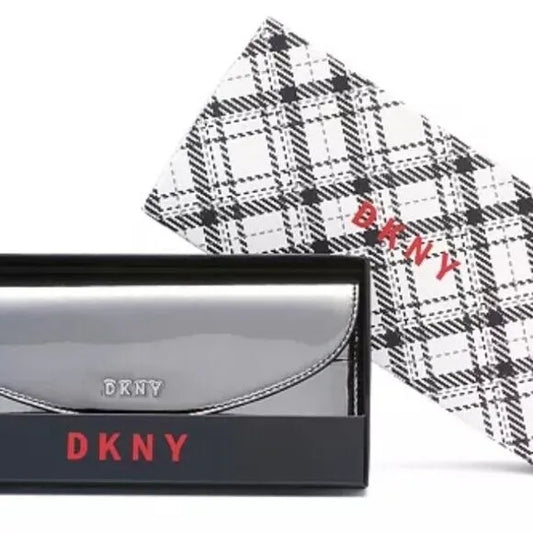 DKNY Black Metallic Pewter Flap Card Wallet