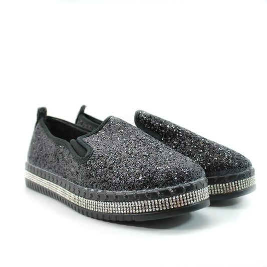 Diva General Black Glitter Rhinestone Slip-On Sneaker