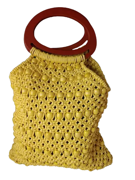 Diva General Collection Yellow Macrame Beaded Handbag - Unlined