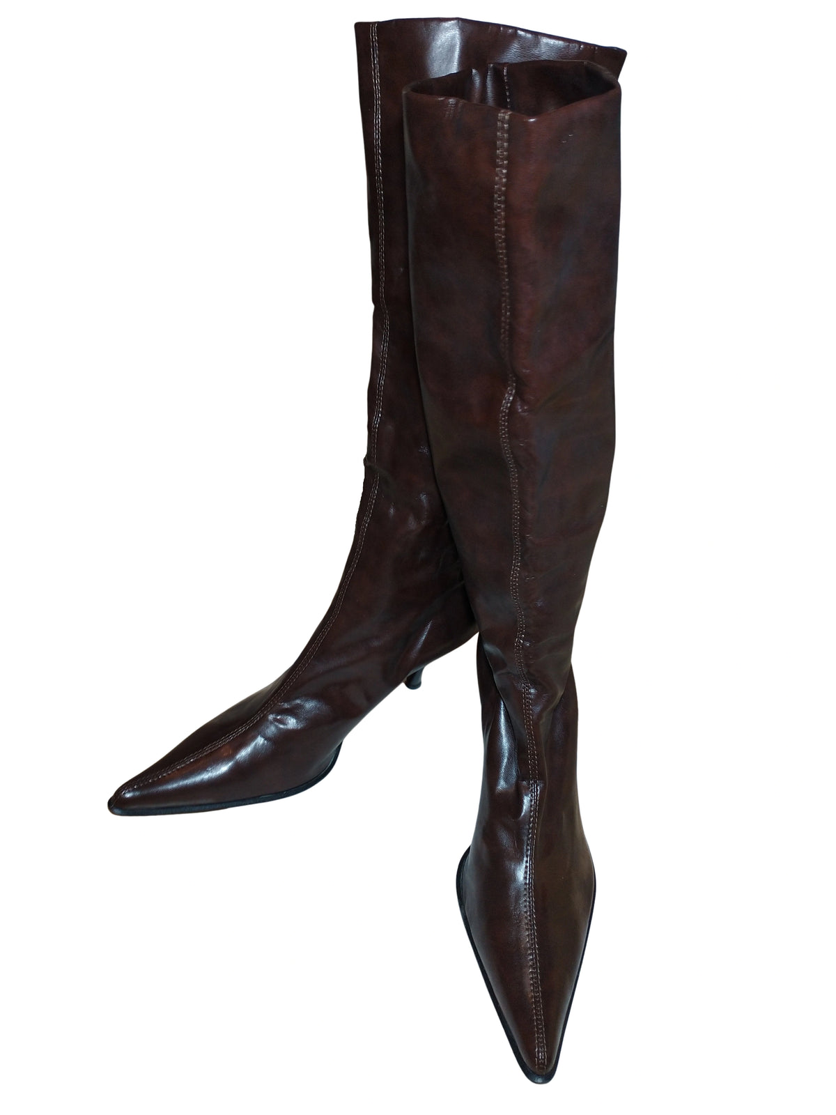 Rebels Brown High Heel Pointy Toe Tall Boots - Elegant and Versatile Size 10 Women’s Footwear