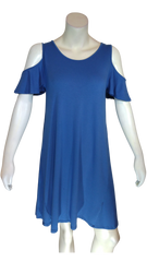 Zenana Premium Blue Cut-Out Shoulder Dress - Medium