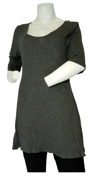 Zenana Outfitters Grey 3/4 Sleeve Long Women's Shirt - Large