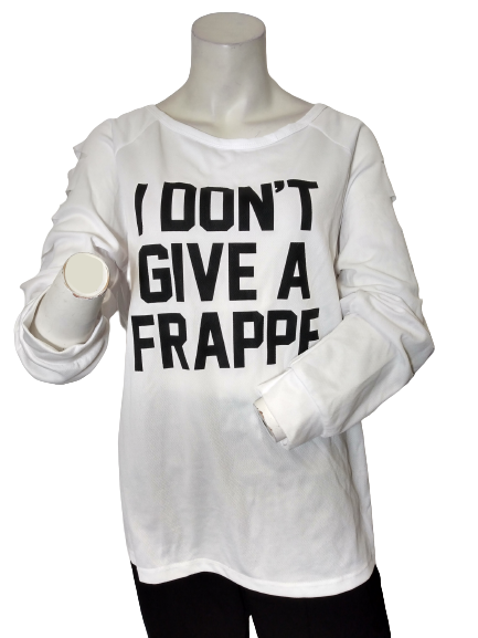 Hype White "I Don't Give a Frappe" Jersey Women's Shirt with Slash Detail - 1X