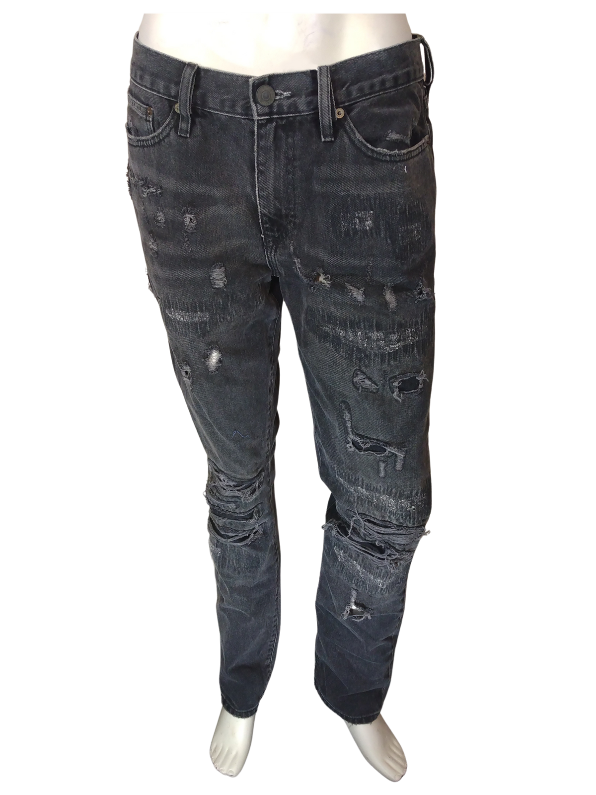 River Island Black Distressed Women's Pants - Size 32 (100% Cotton)