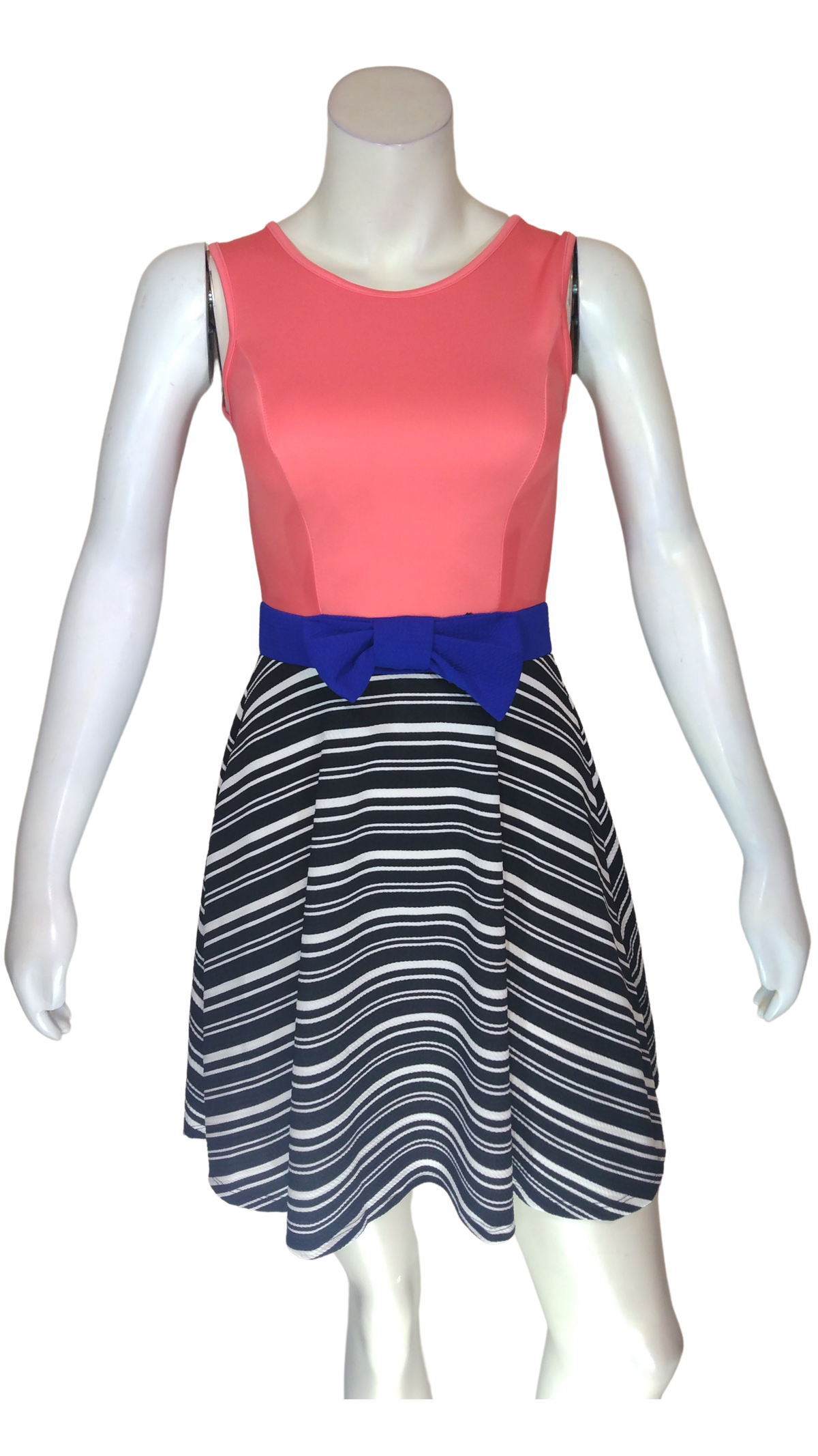 Cleo Apparel Salmon/Black/White Summer Women's Dress