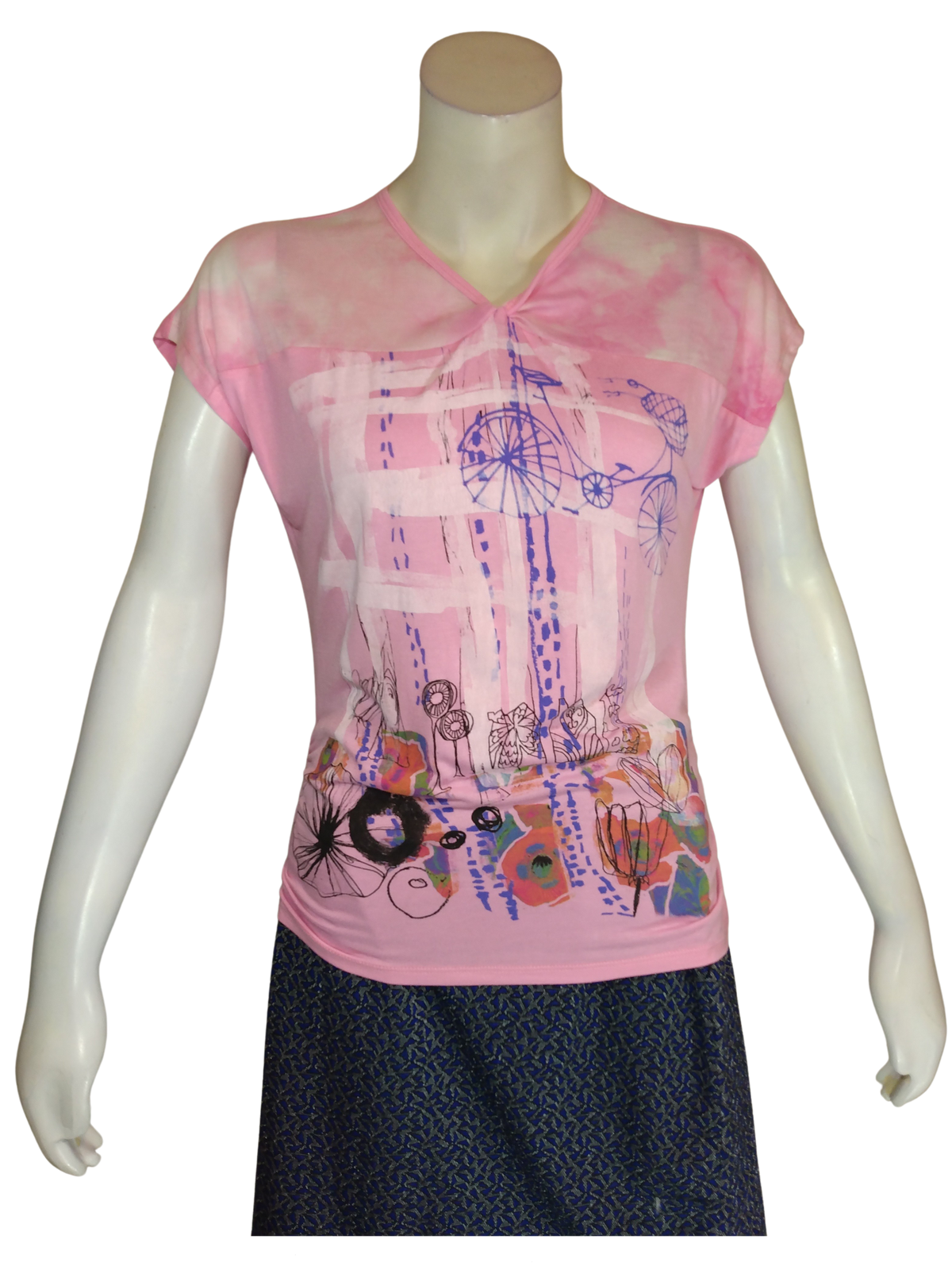 Libertalia Pink Flowers Girl's Top - XL with Side Ruching