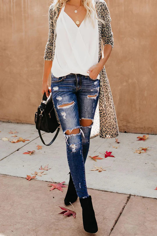 NXH Khaki Leopard Open Long Cardigan