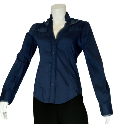 Moon Collection Royal Blue Long Sleeve Lace Women's Blouse - Large
