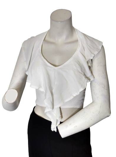 Indikah White Crop Women's Top with Ruffles - XS