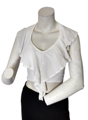 Indikah White Crop Women's Top with Ruffles - XS