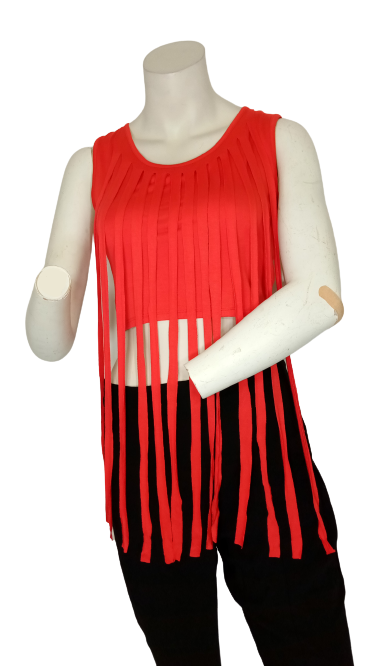 Blush Red Crop Women's Top with Fringe - Medium