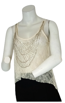 See You Monday Los Angeles Ivory Tank Women's Top with Beads - Large