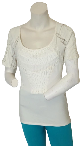 Women's White Lace Embroidered Short Sleeve Shirt – BKE Boutique Medium | Cotton Blend Summer Top