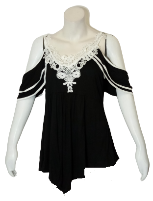 Rosegal Black/White Lace Drop Shoulder Women's Top - XL