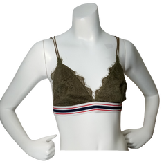 Emory Park Army Green Women's Bra with Striped Band - Small