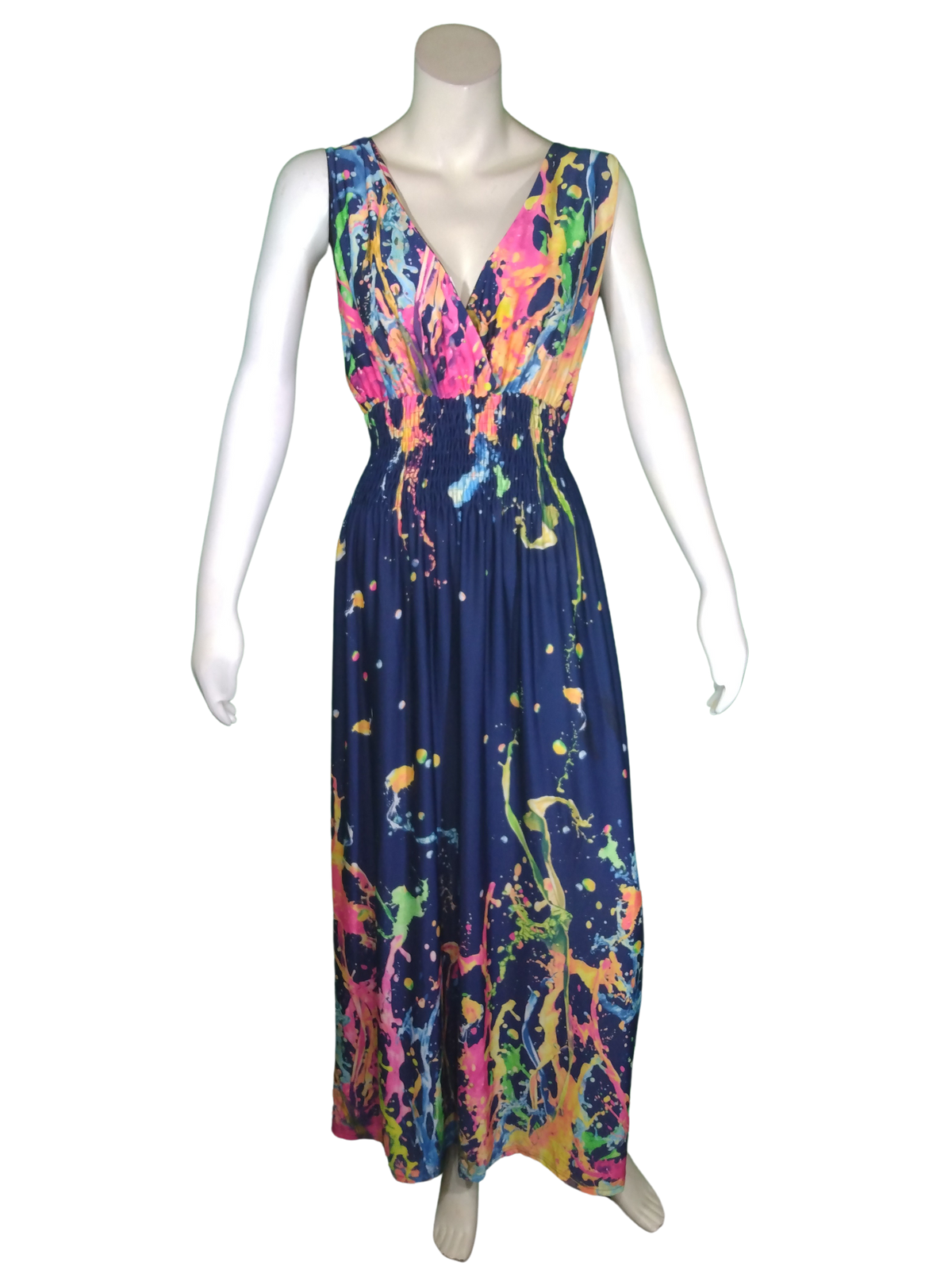 Diva General Collection Navy Women's Dress with Neon Paint Splatter - 5XL