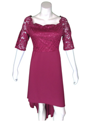 Rosegal Dark Red 1/2 Sleeve Hi-Low Women's Dress with Lace - XL