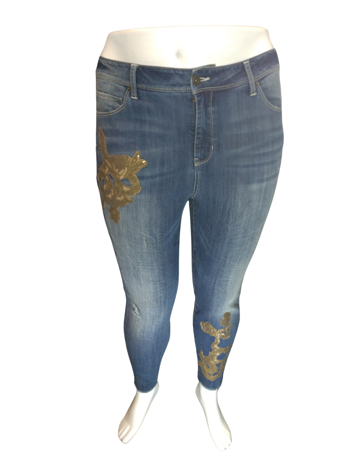 Diva General Collection Blue Women's Pants with Sequin Trim - 16W