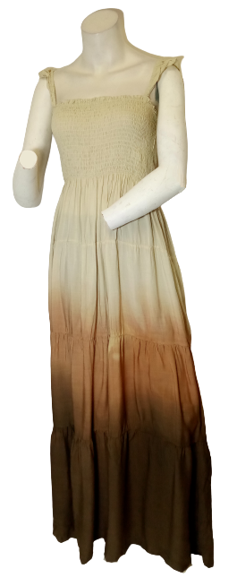 Zaful Tan/Brown Shirred Women's Dress - Medium