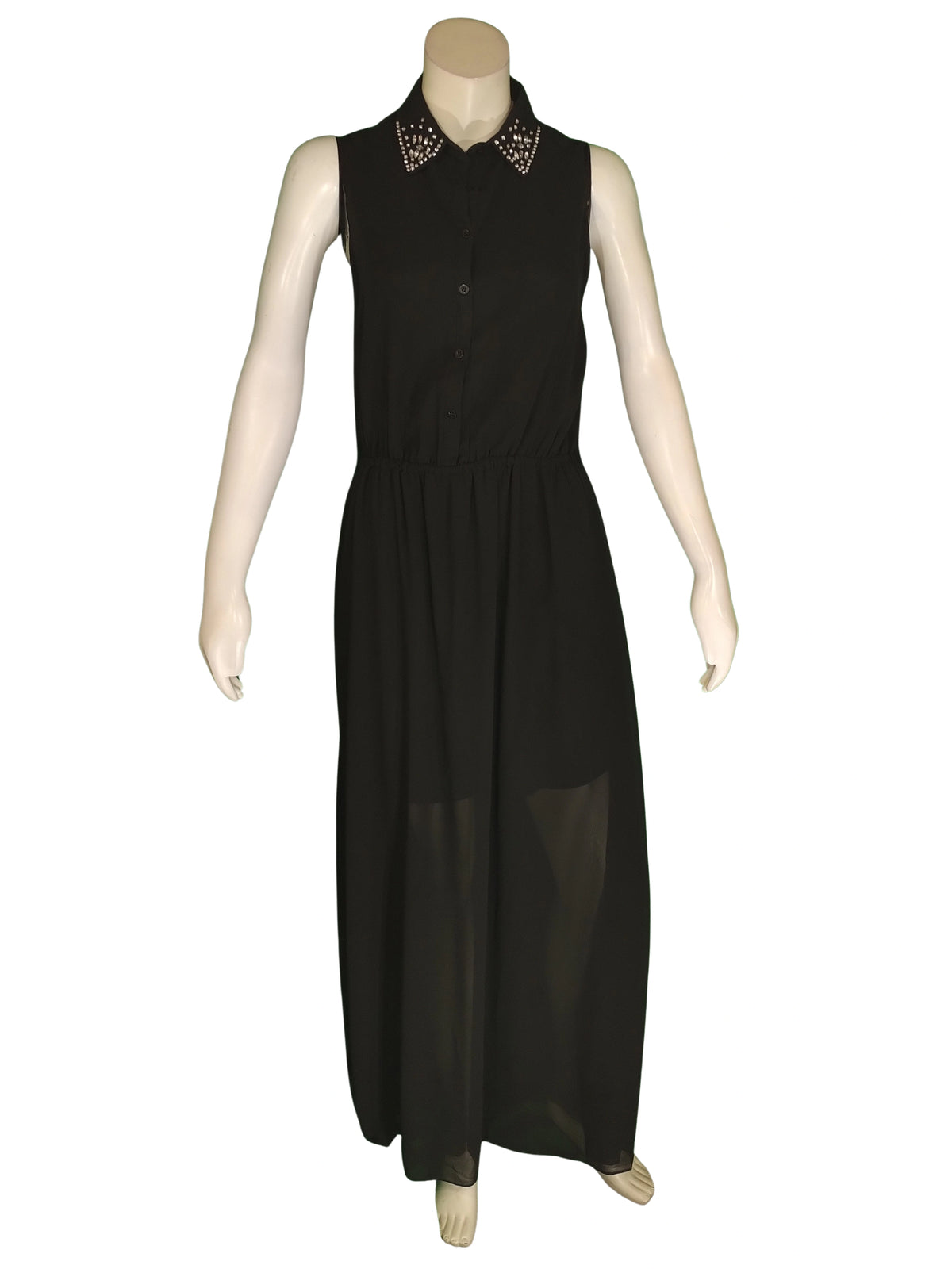 Women's Black Sheer Rhinestone Dress – Interi Large | Elegant Evening Wear in 100% Polyester