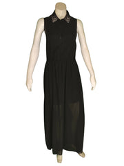Women's Black Sheer Rhinestone Dress – Interi Large | Elegant Evening Wear in 100% Polyester