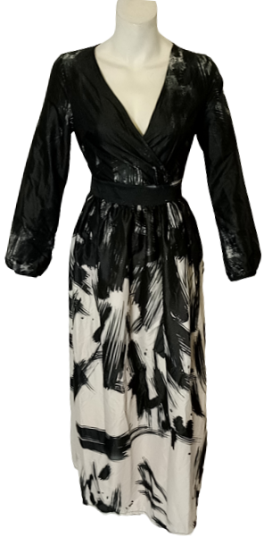 OCOrder Plus Black/White Paint Pattern Long Sleeve Women's Dress - Small