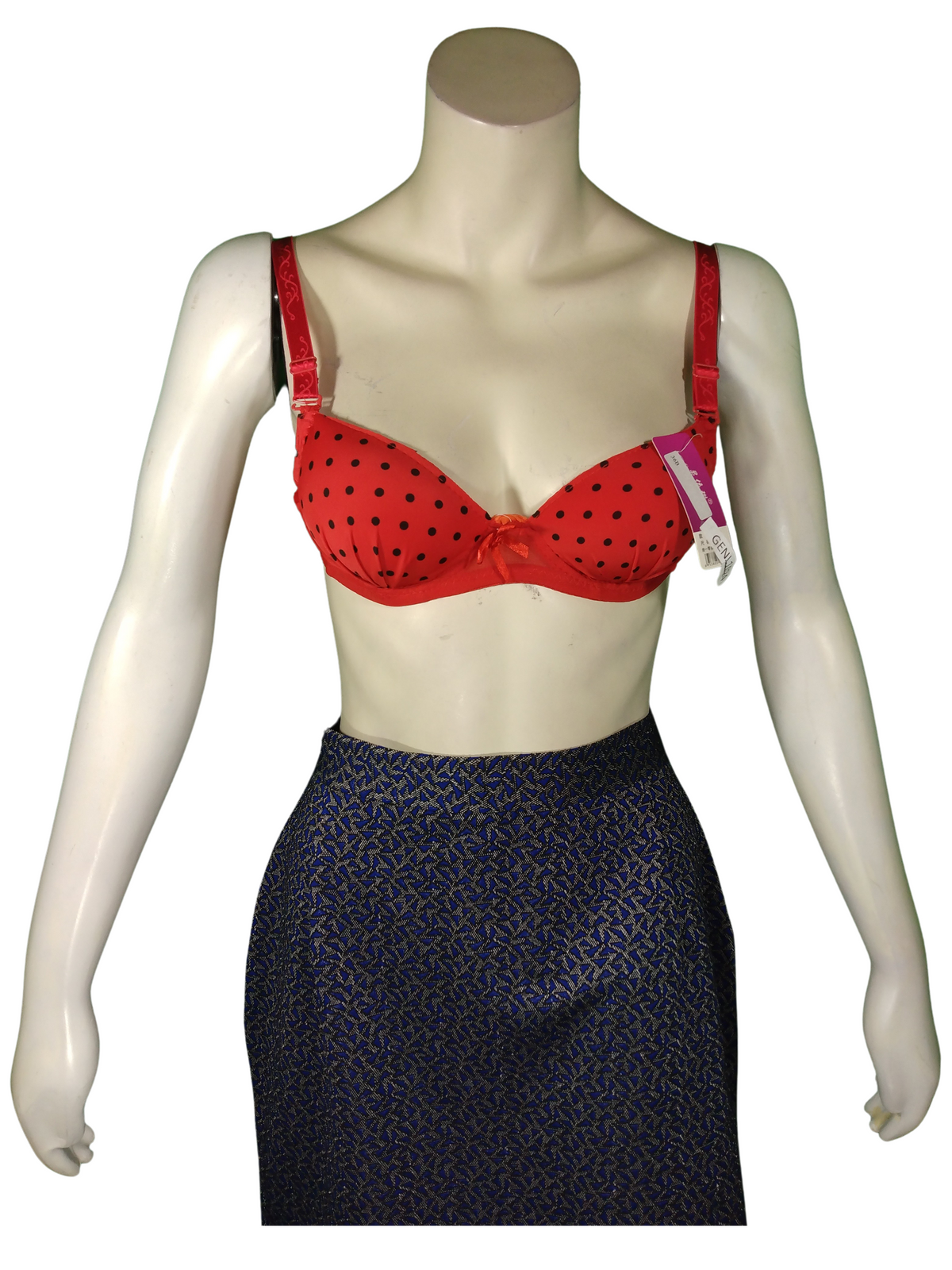Lingyilu Red/Black Polka Dot Push-Up Women's Bra - 36B